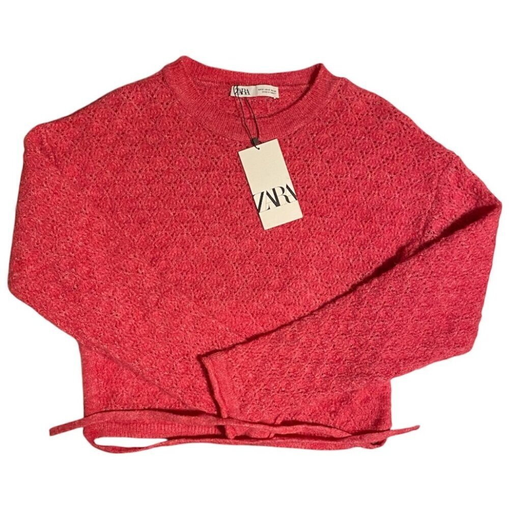 Zara Open Back Knit Pink Sweater Tie Back, Size Small - Picture 7 of 16